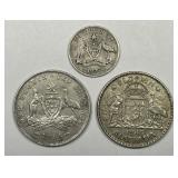 AUSTRALIA: Three Silver Coins 1927-1943