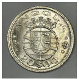 ANGOLA: 1955 Silver 20 Escudos (Portugal) BU
