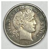 1899 Barber Silver Dime Rainbow Color Toned AU