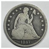 1847 Seated Liberty Silver Dollar $1 Good G