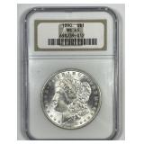 1890 Morgan Silver $1 Gem BU NGC MS65
