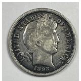 1893 Barber Silver Dime Very Fine VF