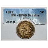 1872 Indian Head Cent Extra Fine XF detail ex: ICG