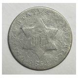 1852 Three Cent Silver 3cS About Good AG