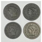 1837 1839 1845 1852 Large Cent 4-Coin Lot
