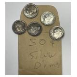 1961 Roosevelt Silver Dime Lot of 5 Uncirculated