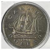 CANADA: 1949 Silver Dollar Matthew Ship AU
