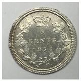 CANADA: 1858 Silver 5 Cent Large Date AU details