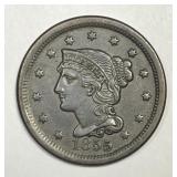 1855 Braided Hair Large Cent Extra Fine XF