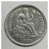 1868 Seated Liberty Silver Dime VG details