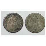 1853 & 1875-S Seated Liberty Silver Dime Pair