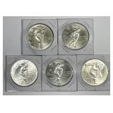 PANAMA: Dealer Lot of 5 Silver 1970 5 Balboas UNC