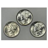 1943 P-D-S Mercury Silver Dime Uncirculated BU