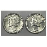 1943-S & 1945-S Mercury Silver Dime Pair BU