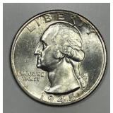 1945-D Washington Silver Quarter Uncirculated BU