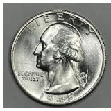 1945-S Washington Silver Quarter Uncirculated BU