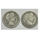1914 & 1916 Barber Silver Quarter Pair