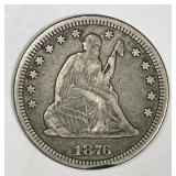 1876-CC Seated Liberty Silver Quarter Very Fine VF