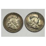 1963 Franklin Silver Half End Roll Coin Pair Toned