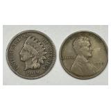 1909 Indian Head & 1909 VDB Lincoln Cent Pair
