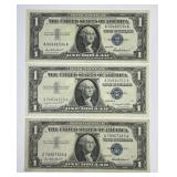 Three 1957 $1 Silver Certificates AA Block AU