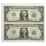1985 $1 Federal Reserve Note Uncut Pair