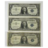 Three $1 Silver Certificates from 1957