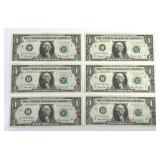 Six 1974 $1 FRN Notes Consecutive CU