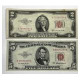 1953 $2 & $5 Red Seal US Note Pair