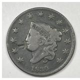 1830 Coronet Head Large Cent Counterstamped