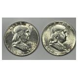 1951 P & S Franklin Silver Half Pair AU