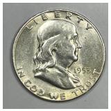 1953-S Franklin Silver Half About Uncirculated AU