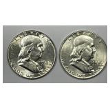 1952 P & D Franklin Silver Half Pair AU