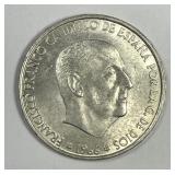 SPAIN: 1966 Silver 100 Pesetas AU