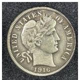 1916 Barber Silver Dime Very Fine VF
