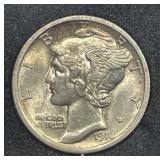 1916 Mercury Silver Dime FSB Choice AU