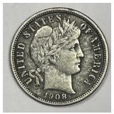 1908-D Barber Silver Dime Very Fine VF