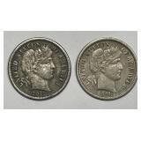 1911 P & D Barber Silver Dime Pair Very Fine VF