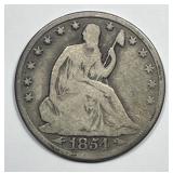 1854 Seated Liberty Silver Half Very Good VG
