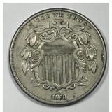 1868 Shield Nickel Extra Fine XF