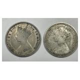 GREAT BRITAIN: 1856 & 1880 Silver Florin Pair