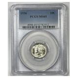 1936 Mercury Silver Dime PCGS MS65