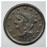 1853 Braided Hair Half Cent 1/2c Very Fine VF+
