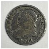 1829 Capped Bust Silver Dime About Good AG