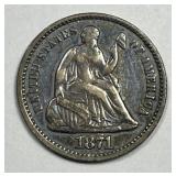 1871 Seated Liberty Silver Half Dime H10c XF