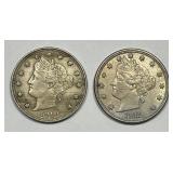 1910 & 1911 Liberty Head V Nickel Pair Extra Fine