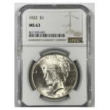 1922 Peace Silver $1 NGC MS63