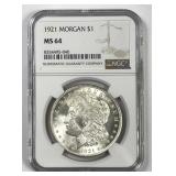 1921 Morgan Silver $1 NGC MS64