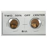 Pair of 50% Struck Off Center Lincoln Cents ERROR