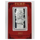 2012 Year Of The Dragon PAMP 1 Oz Silver Bar